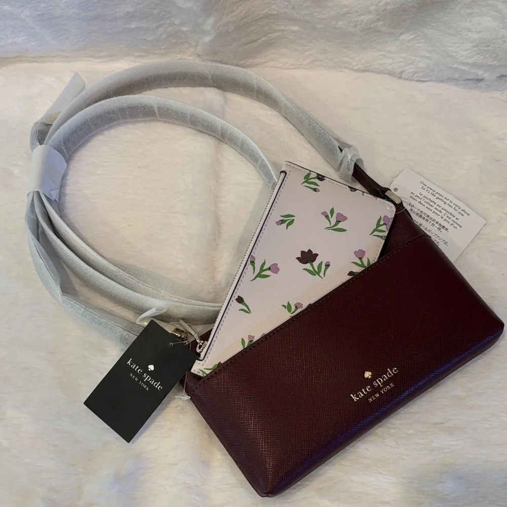 Kate Spade Burgundy Crossbody Bag with Floral Pouch - Picture 1 of 5